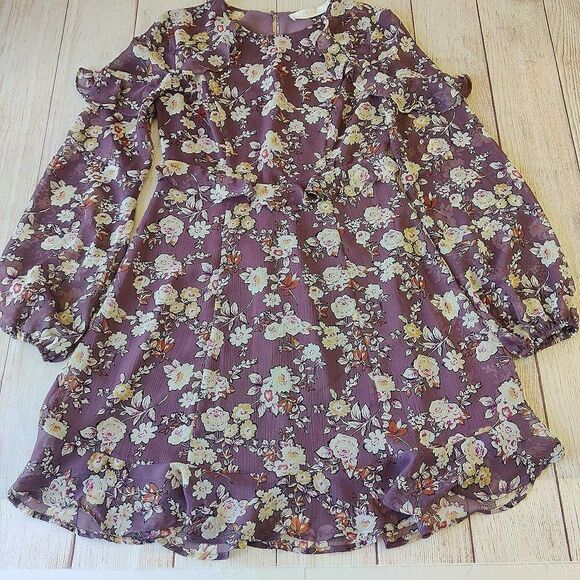 ASTR The Label floral ruffle long sleeve mini dress sz S - Picture 10 of 14